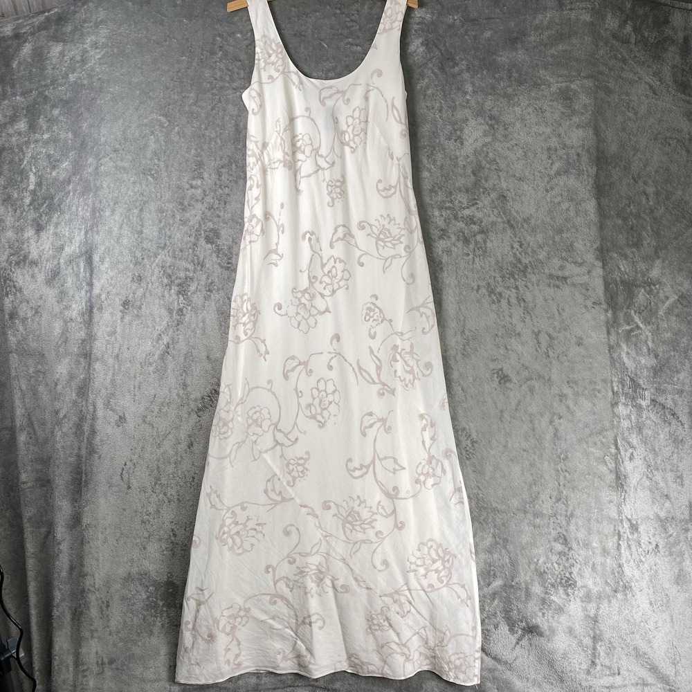Vtg Banana Republic Dress Womens 6 Ivory Tan Floral Maxi Bias Woven Cotton 90s